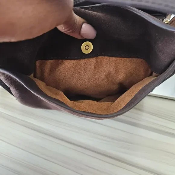 American Leather Brown Suede Auburn Mini Crossbody Bag - Picture 5 of 9